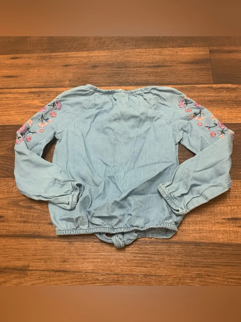 Carter's Girls Size 6 Chambray Embroidered Floral Tie Front Long Sleeve Shirt